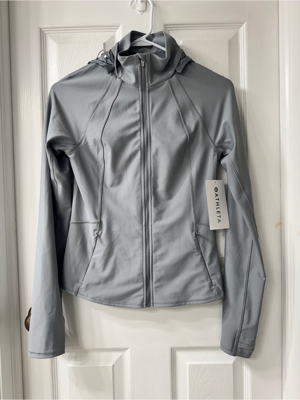 Athleta Light Gray Hooded Zip-Up Utility Jacket